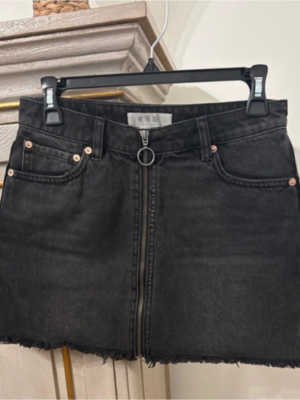 Free People Black Denim Zip-Front Mini Skirt